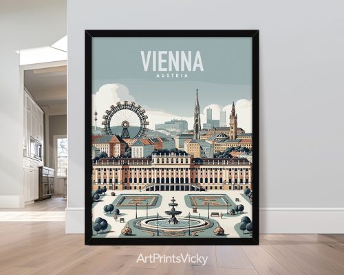 Smooth travel style art print of the Vienna skyline by ArtPrintsVicky