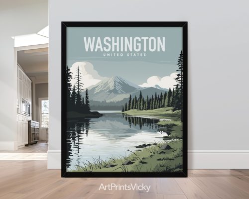 Washington State natural landscape vertical vector illustration poster by ArtPrintsVicky