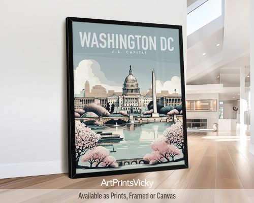 Washington DC skyline in smooth travel style art print by ArtPrintsVicky