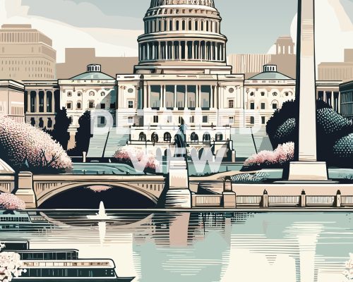 Washington DC skyline in smooth travel style art print detail by ArtPrintsVicky