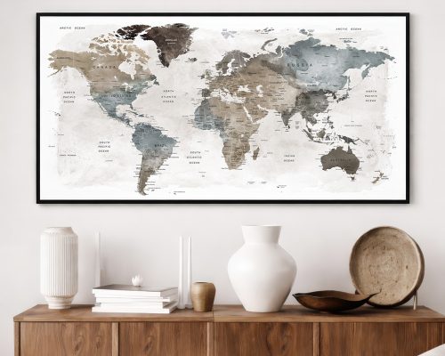 Alternative view of World Map Wall Art Print, Framed or Canvas, Large Decor