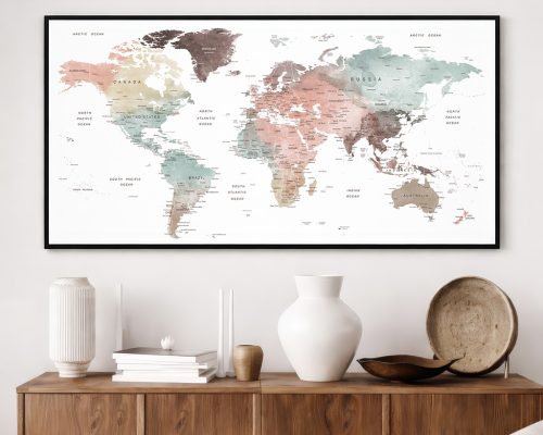 Alternative view of World Map Wall Art Print, Panoramic Poster