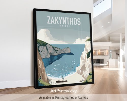 Zakynthos Island, Greece travel poster in smooth colors by ArtPrintsVicky