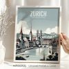 Zurich cityscape travel poster in smooth colors by ArtPrintsVicky