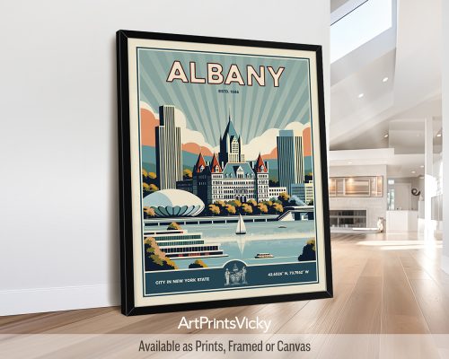 Albany NY Poster Inspired by Retro Travel Art by ArtPrintsVicky