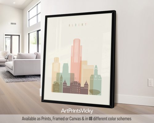 Albany Skyline Print | Pastel Charm, Capital City Scenes by ArtPrintsVicky
