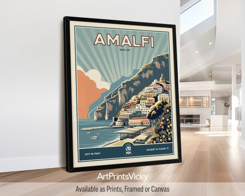 Amalfi Poster Inspired by Retro Travel Art by ArtPrintsVicky