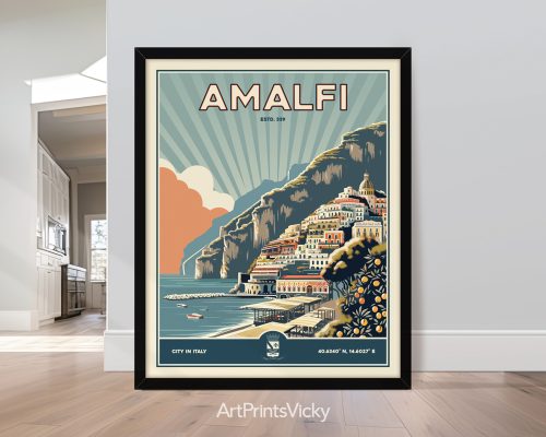 Amalfi Poster Inspired by Retro Travel Art