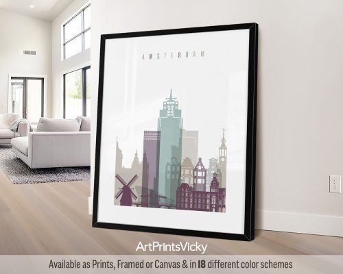 Amsterdam Skyline Print: Soft Pastel Charm