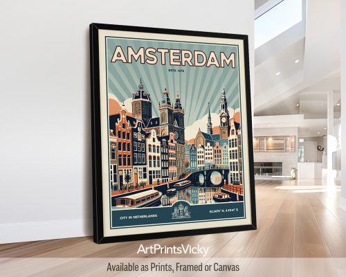 Amsterdam Poster Inspired by Retro Travel Art