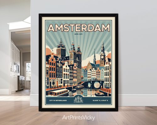 Vintage Amsterdam cityscape art print