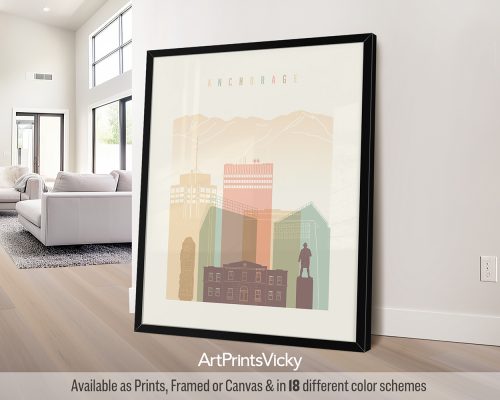 Anchorage City Print In Warm Pastels by ArtPrintsVicky
