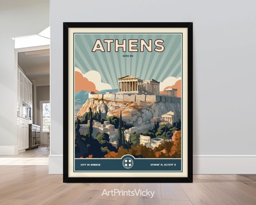 Athens Poster Inspired by Retro Travel Art