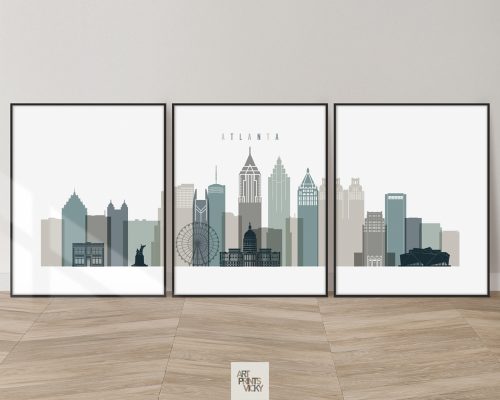 Atlanta earth tones 4 skyline set of 3 prints photo by ArtPrintsVicky
