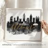 Art print featuring the skyline of Atlanta with a watercolor effect and the word 'Atlanta' in gold lettering.