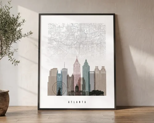Atlanta Map Print — Distressed Wall Art | ArtPrintsVicky