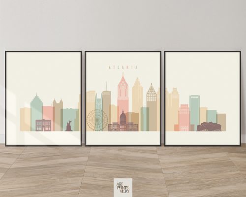 Atlanta cream pastel skyline set of 3 prints photo by ArtPrintsVicky