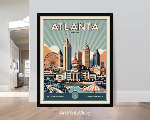 Atlanta retro skyline art print