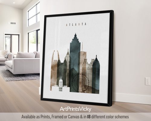 Atlanta Skyline Poster: Watercolor in Cool Hues