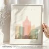 Art print featuring a stylized illustration of Atlantic City with buildings and a Ferris wheel.