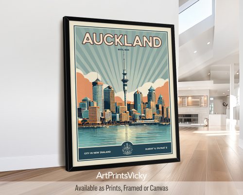 Auckland Poster Inspired by Retro Travel Art by ArtPrintsVicky