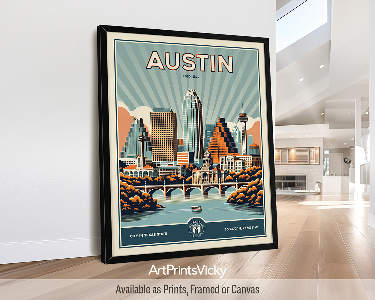 Austin Poster Inspired by Retro Travel Art