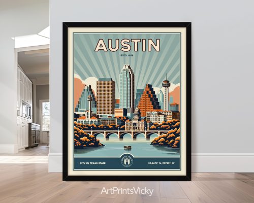 Austin city skyline at retro dusk