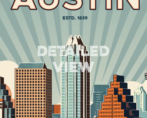 Retro Austin cityscape art print