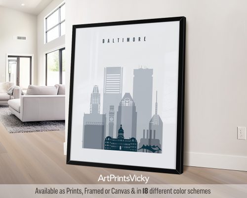 Baltimore city poster in Grey Blue watercolor style by ArtPrintsVicky