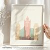 Art print featuring a stylized skyline of Bangalore with various building silhouettes.