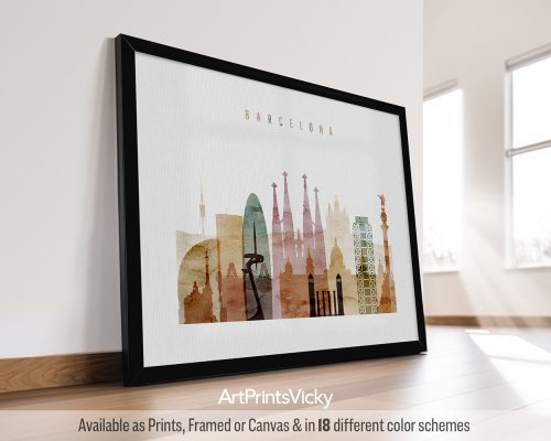 Spanish Charm: Watercolor Poster of Barcelona