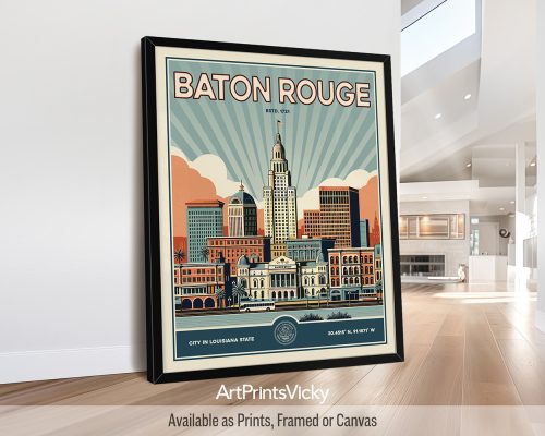 Baton Rouge Print Inspired by Retro Travel Art by ArtPrintsVicky