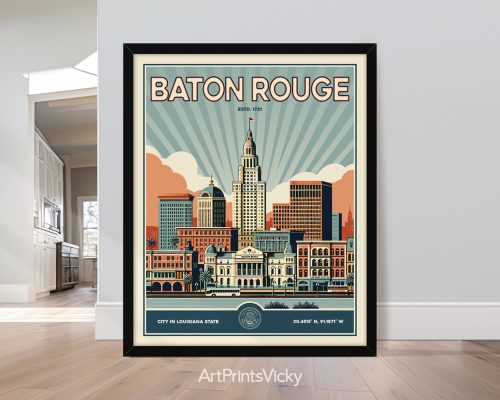Baton Rouge Print Inspired by Retro Travel Art