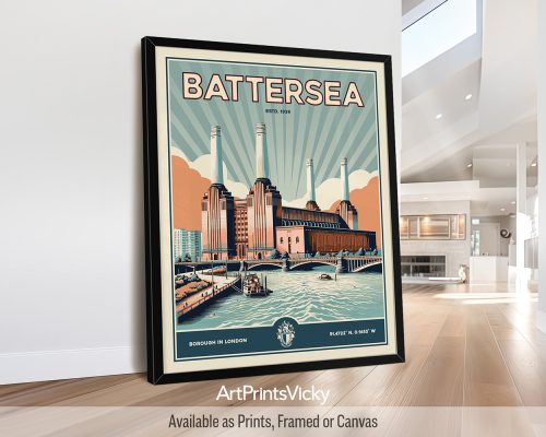 Battersea Poster Inspired by Retro Travel Art by ArtPrintsVicky