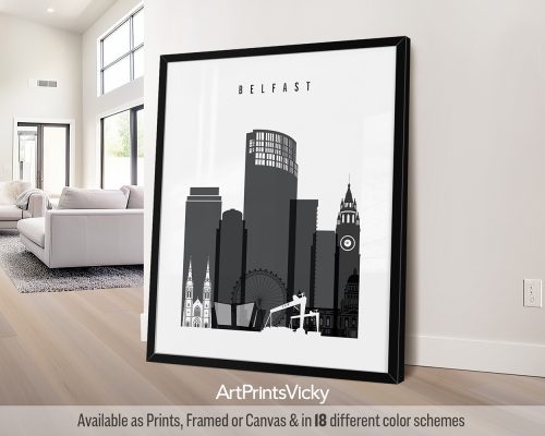 Belfast Skyline Poster in Black & Whites by ArtPrintsVicky