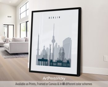 Silhouette of Berlin's skyline featuring notable buildings and landmarks in a minimalist design.