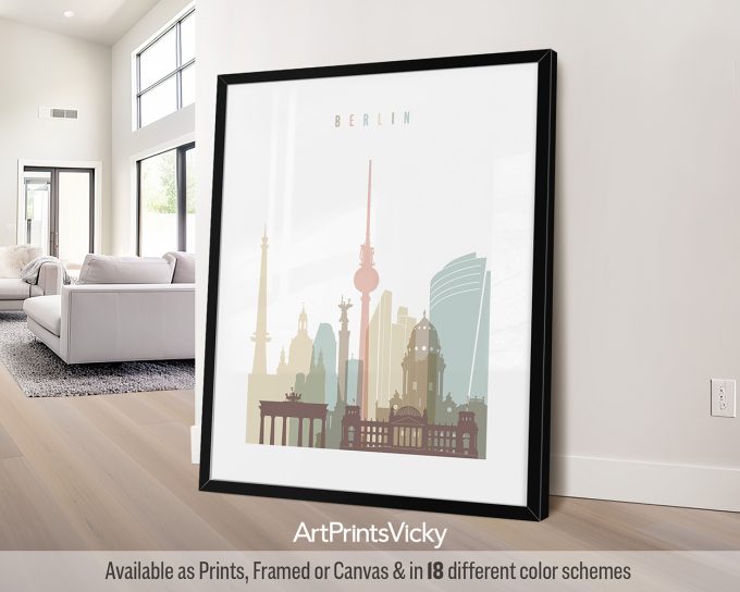 Stylized illustration of Berlin's skyline featuring notable buildings and landmarks.