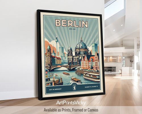 Berlin Poster Inspired by Retro Travel Art
