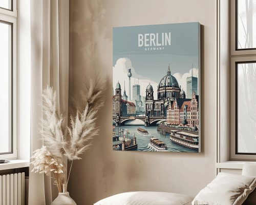 Art print featuring a cityscape of Berlin with the Berlin Cathedral and a river view.
