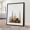 Art print of Bern featuring notable buildings in a stylized design with muted colors.