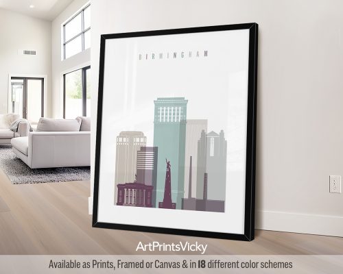 Birmingham AL Poster in Cool Pastels by ArtPrintsVicky