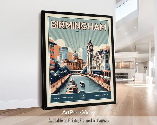 Birmingham UK Poster Inspired by Retro Travel Art by ArtPrintsVicky
