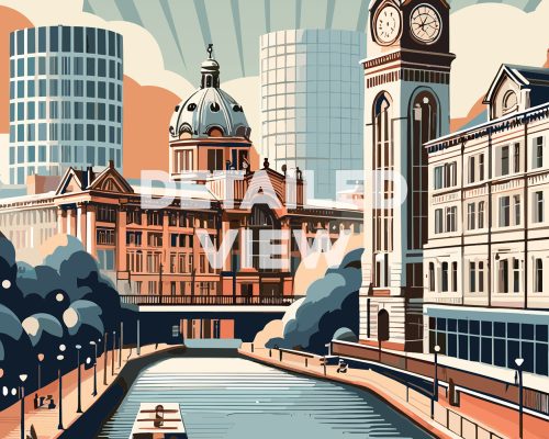 Birmingham UK Poster Inspired by Retro Travel Art