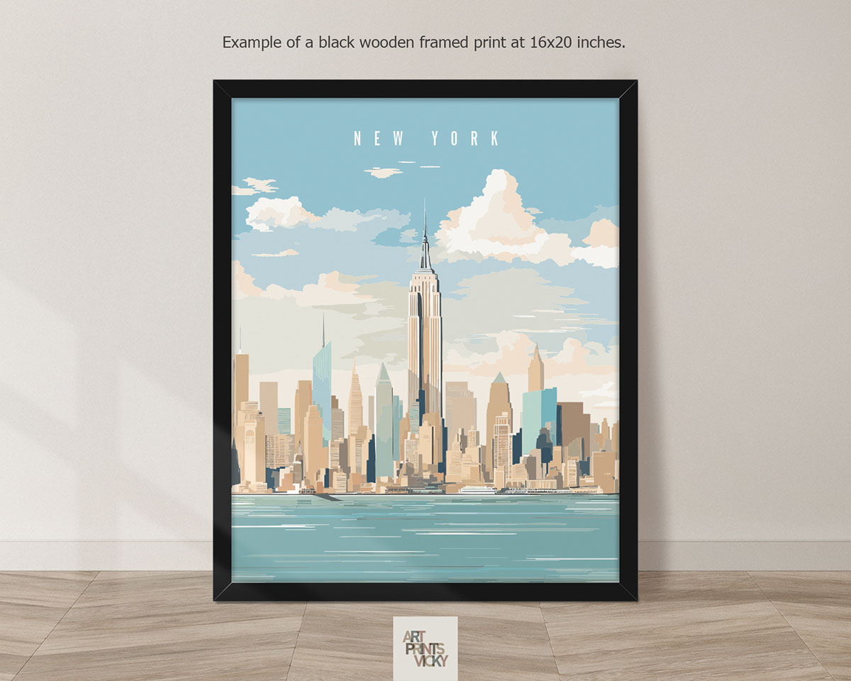 Travel Print of New York City as black frame print