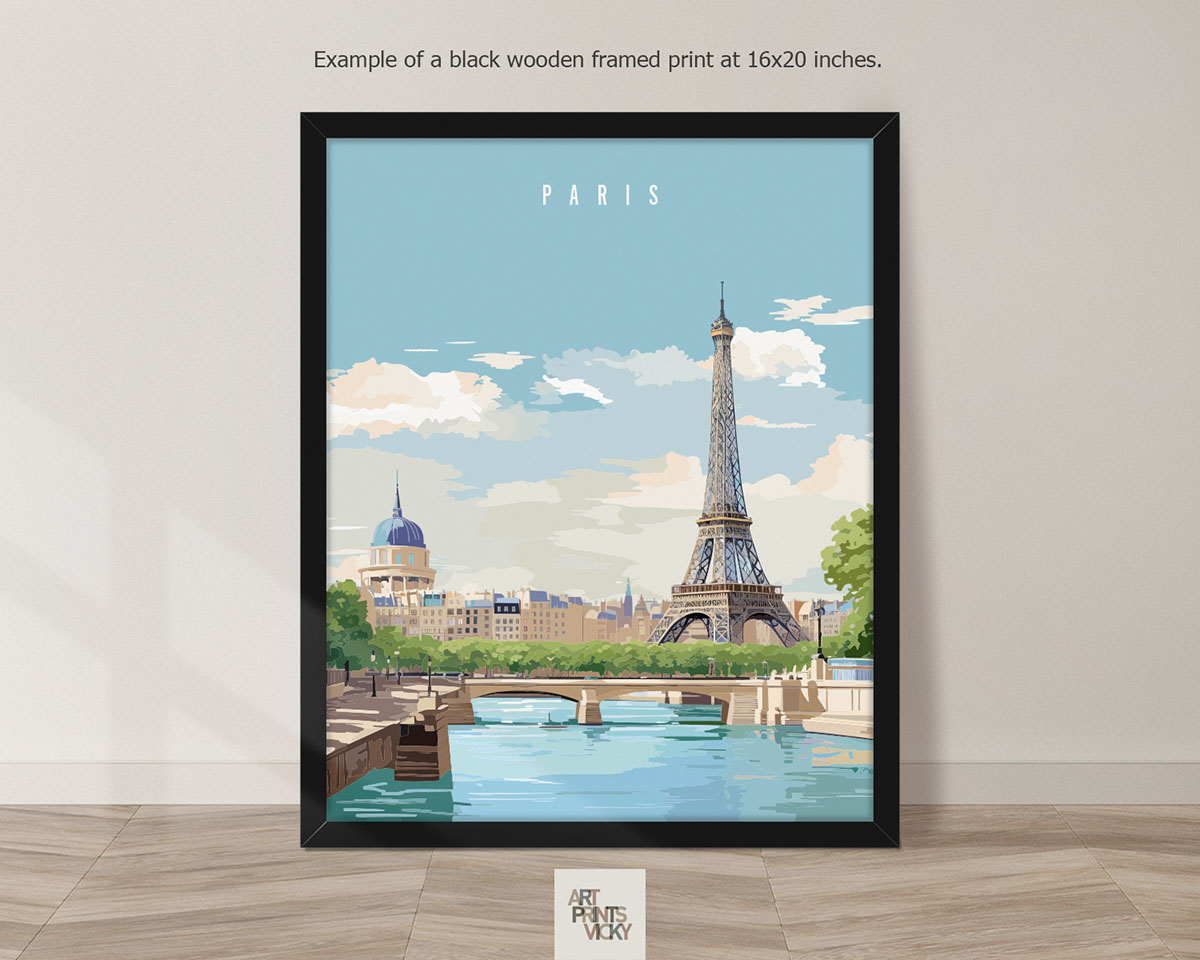 Travel Print of Paris as black frame print
