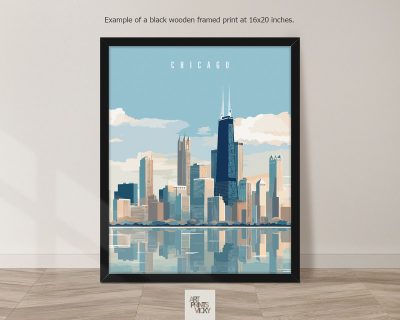 Travel Print of Chicago as black frame print