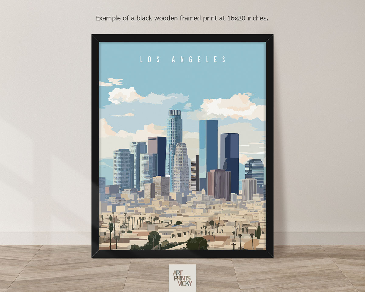 Travel Print of Los Angeles as black frame print
