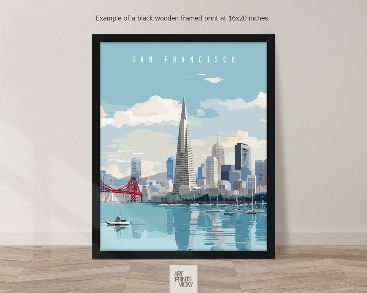 Travel Print of San Francisco as black frame print