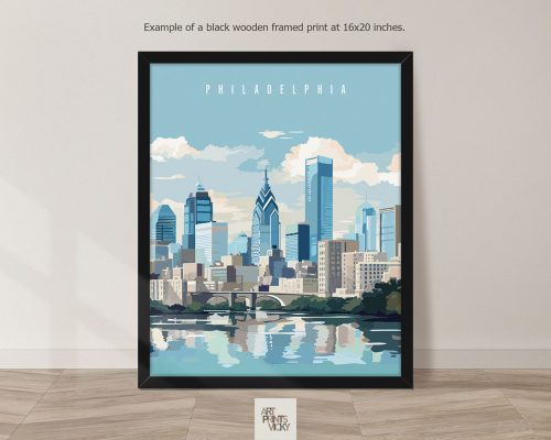 Travel Print of Philadelphia as black frame print