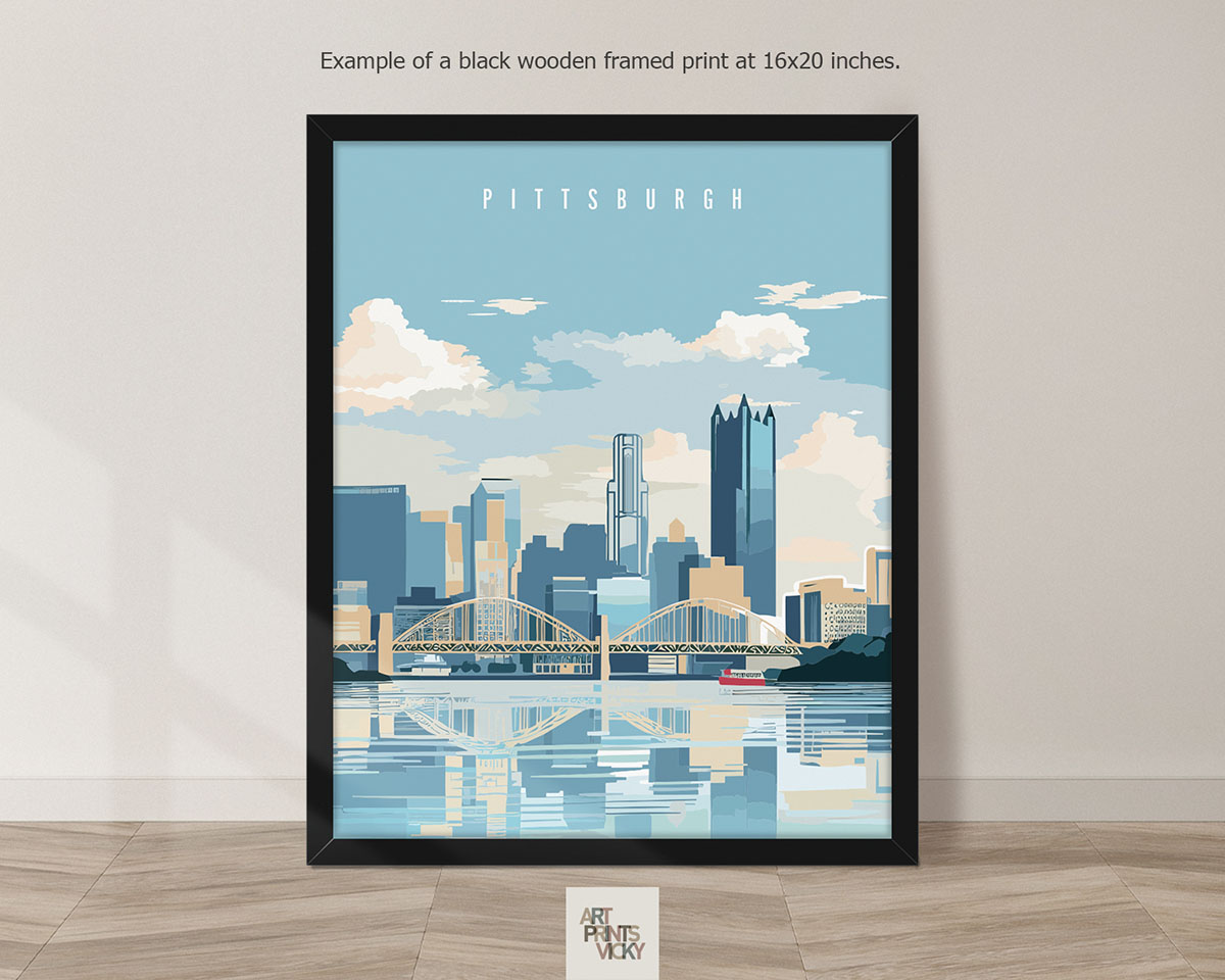 Travel Print of Pittsburgh as black frame print